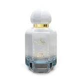 Witte parfumfles met gouden band en blauwgradiënt, El-Nabil Parfum Musc Bella